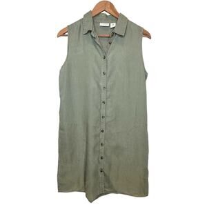 Adrienne Vittadini 100% linen button down sleeveless dress olive green size M